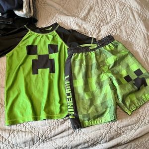 Minecraft size small swim shorts and shirt